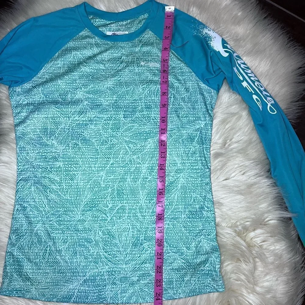 Columbia turquoise/sea green print rash gaurd sz large(14/16)